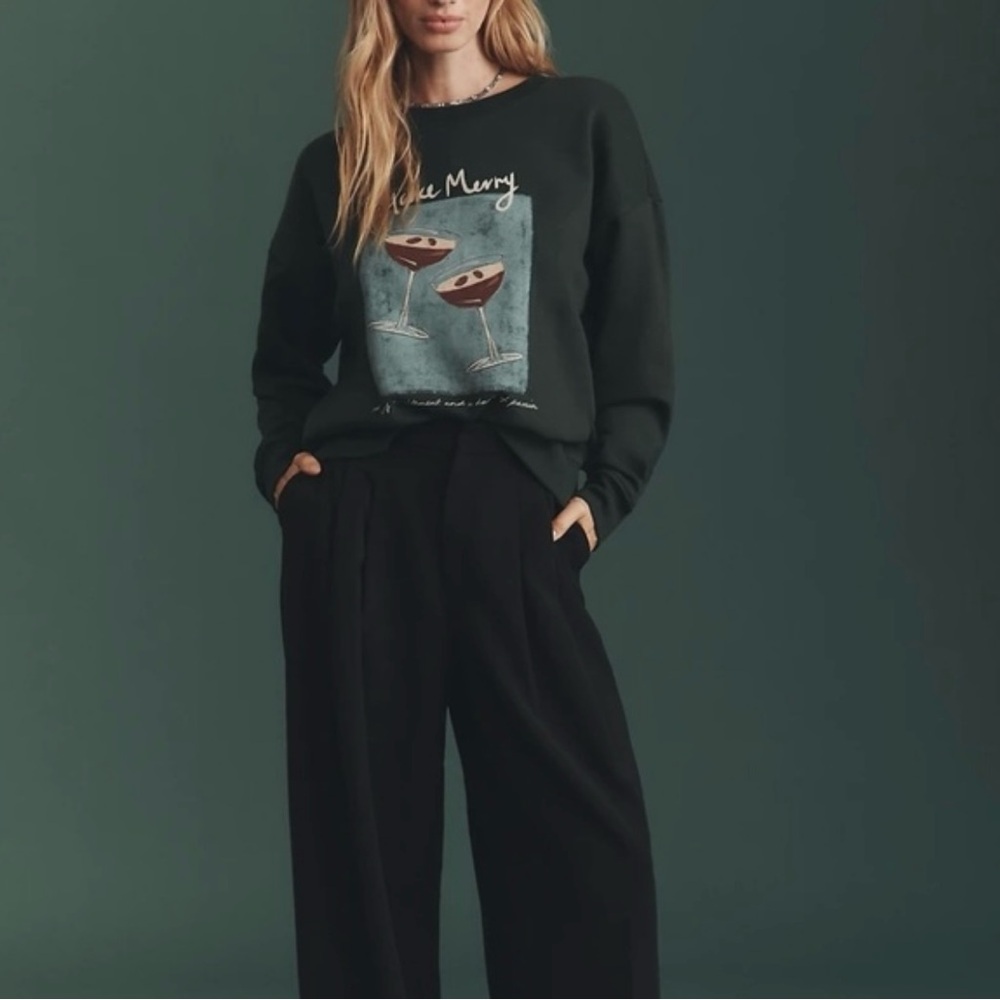 NWT Maeve Anthropologie Espresso Martini Sweatshirt Dark Green Women’s XL $88